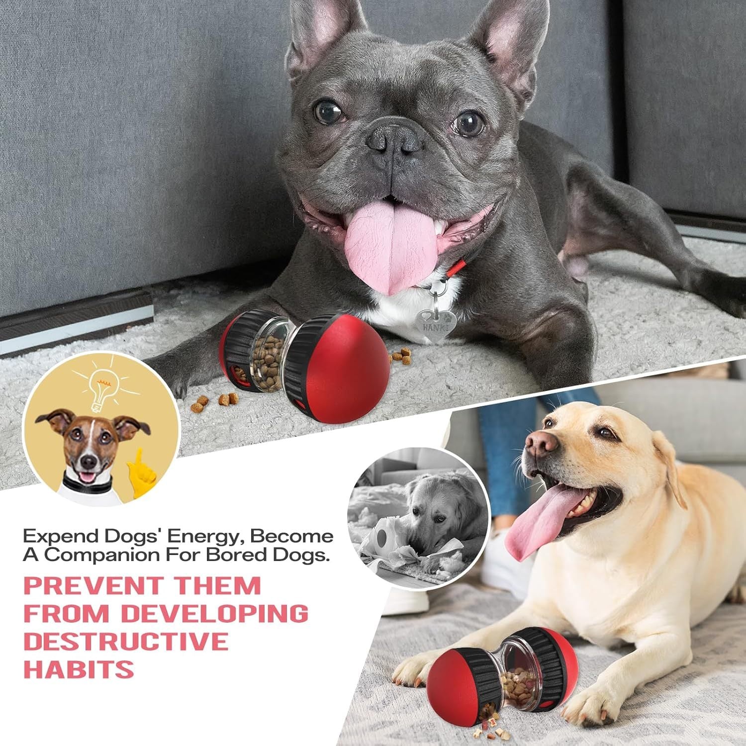 Rolling Slow Feeder Dog Toy features